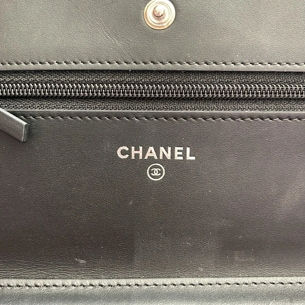 Chanel patent leather wallet on a chain